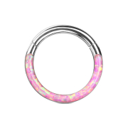 Bague segment pliable argent front opal rayures roses
