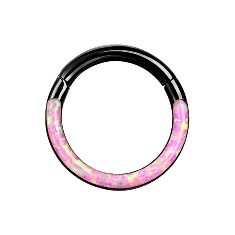 Micro anneau segment pliable noir front opal stripe pink