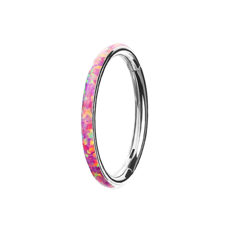 Segment ring hinged silver side opal stripes pink