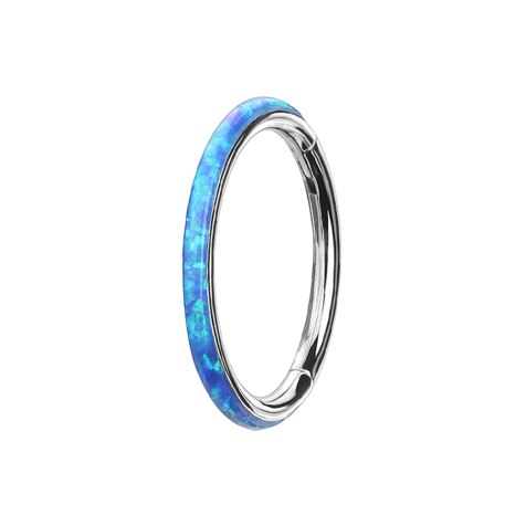 Segment ring hinged silver side opal stripe blue