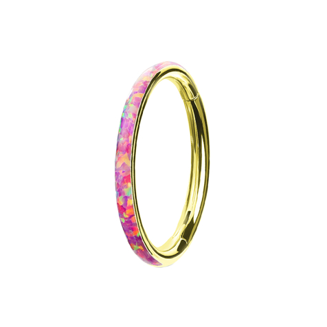Micro segment ring hinged gold-plated side opal stripes pink