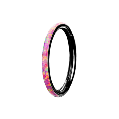 Micro segment ring hinged black side opal stripes pink
