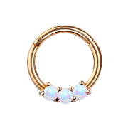 Micro segment ring hinged rose gold three opal balls white