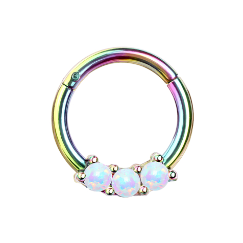 Micro segment ring hinged colored three opal balls white
