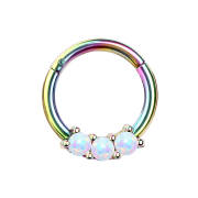 Micro segment ring hinged colored three opal balls white