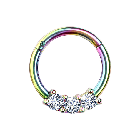 Micro anneau segment pliable coloré trois cristaux argent