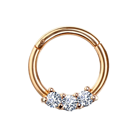Micro segment ring hinged rose gold three crystals silver