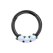 Micro segment ring hinged black three crystals silver