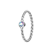 Micro piercing anneau tressé argent avec cristal...