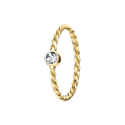 Micro Piercing Ring geflochten vergoldet mit Kristall silber