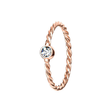Micro piercing anneau tressé rose doré avec cristal argenté