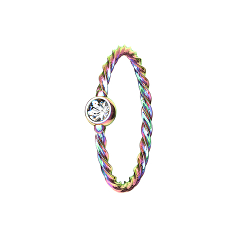 Micro piercing anneau tressé coloré avec cristal argenté