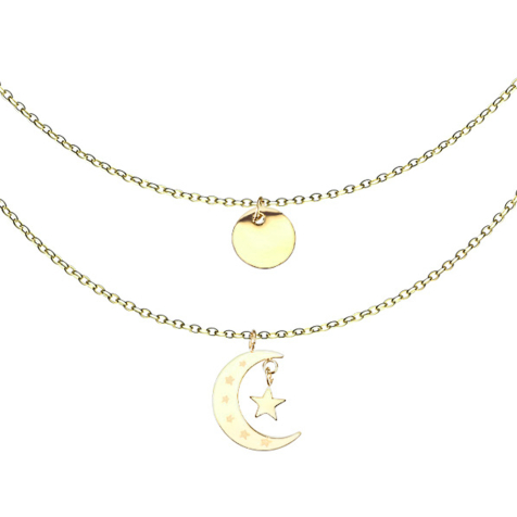 Gold-plated chain pendant crescent moon and plate