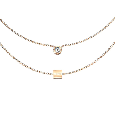 Kette rosegold Anhänger Kristall und Würfel