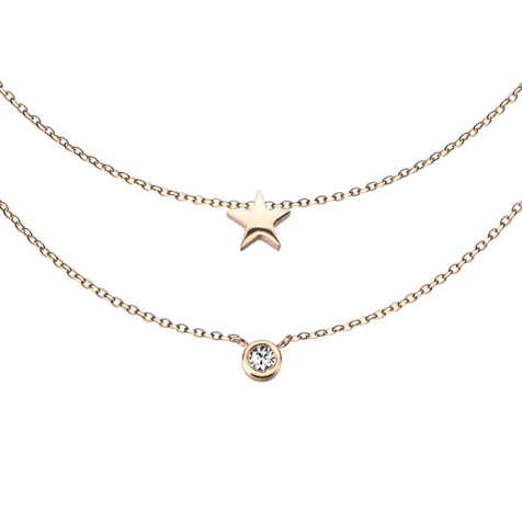 Chaîne or rose pendentif cristal et étoile