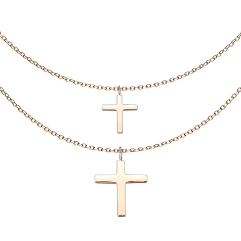 Chaîne or rose pendentif double croix