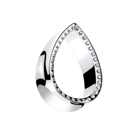 Flared tunnel silver drop with crystal silver