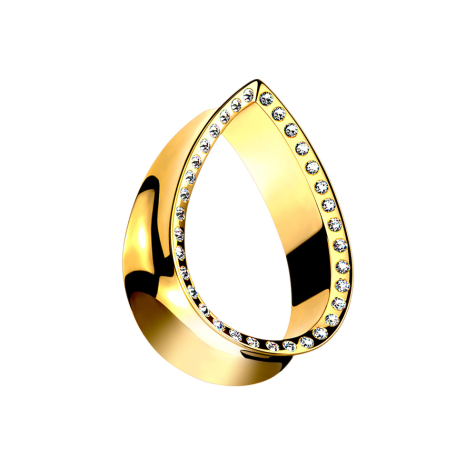 Flared Tunnel vergoldet Tropfen mit Kristall silber