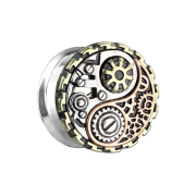Tunnel svasato argento steampunk yin e yang