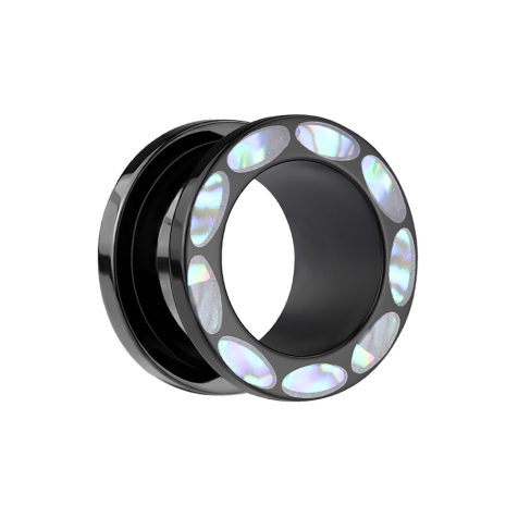 Flesh Tunnel noir avec bord en abalone