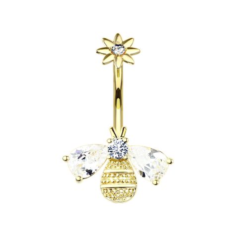 Banane filet femelle 14k doré abeille avec fleur