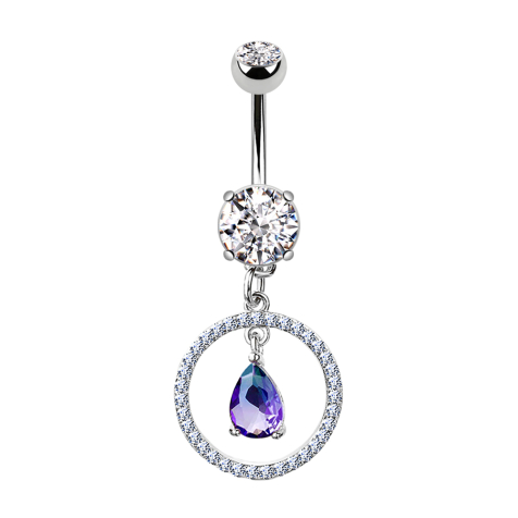 Banane argentée avec pendentif cercle avec cristaux et gouttes de cristal