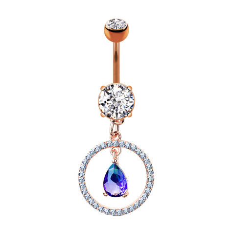 Banane rose doré avec pendentif cercle avec cristaux et gouttes de cristal