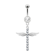 Banane silber mit Anhänger Kreuz mit Flügel und...