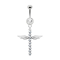Banane silber mit Anhänger Kreuz mit Flügel und Kristallen