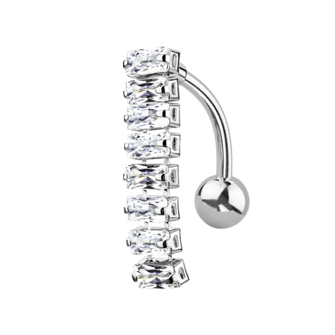 Banane silber mit Anhänger Balken mit rechteckigen Kristallen silber