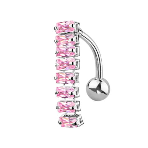 Banane argent avec pendentif poutre avec cristaux rectangulaires roses