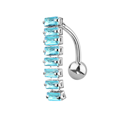 Banane argent avec pendentif poutre avec cristaux rectangulaires aqua