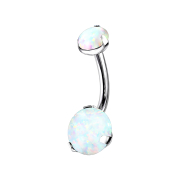 Banana argento con due opali bianchi