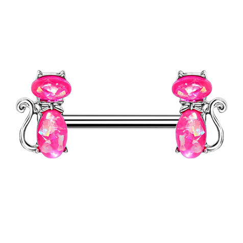 Barbell silver cat opal pink