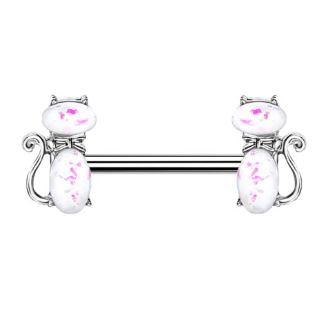 Barbell silver cat opal white