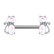 Barbell silver cat opal white