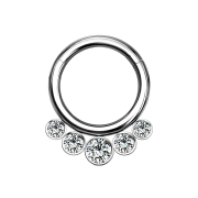 Foldable micro segment ring, silver, five crystals