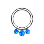 Micro Segmentring klappbar silber drei Opale blau