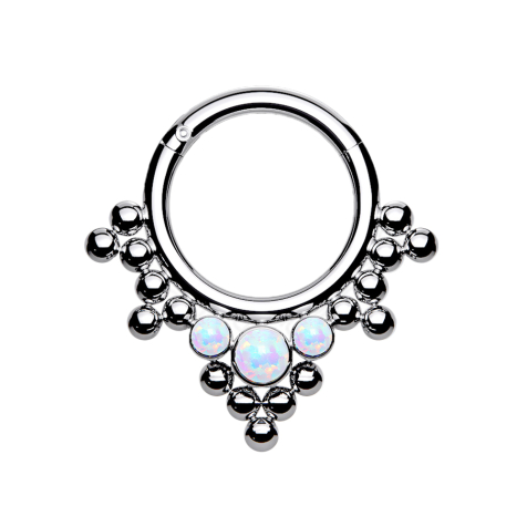 Micro anello segmentato pieghevole argento sfere triangoli con opale bianco