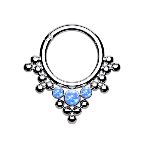 Micro bague segmentée pliable argentée boules triangles avec opale bleue