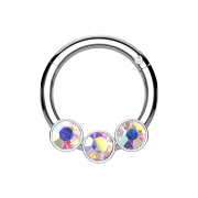 Micro anneau segment pliable argent trois boules cristaux...