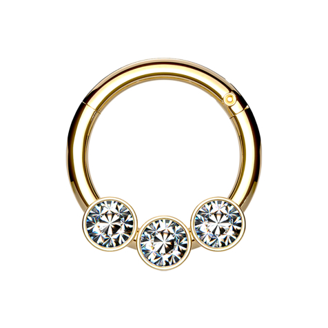 Micro segment ring hinged gold-plated three beads crystals silver