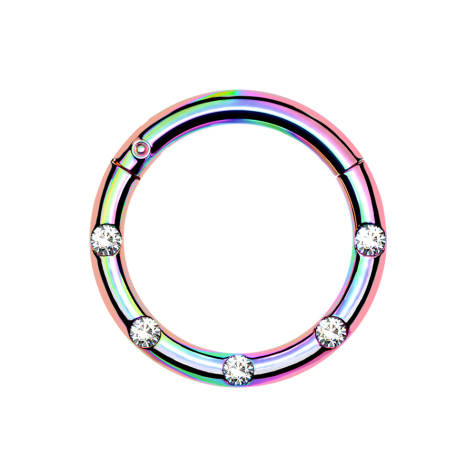 Micro anneau segment pliable coloré front cinq cristaux argent