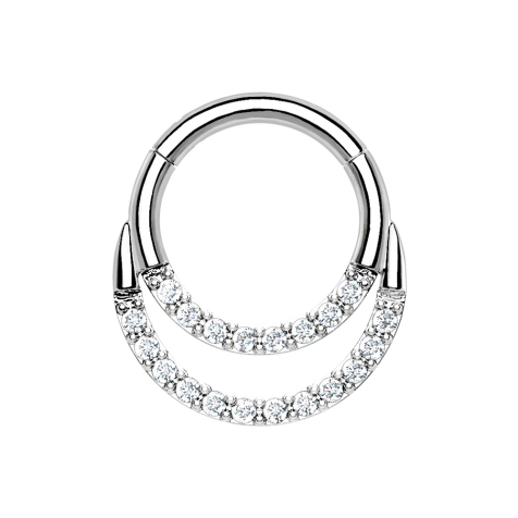 Micro anneau segment pliable argent double front cristaux argent