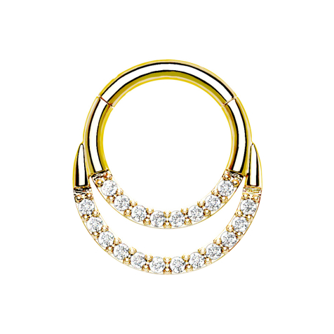 Anello a micro segmenti con cerniera placcato oro con doppi cristalli frontali argento