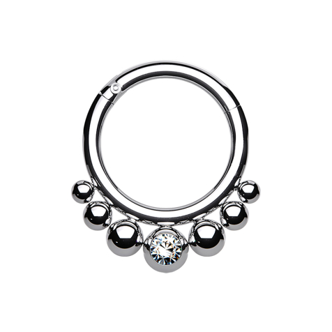 Micro segment ring hinged silver seven balls crystal silver