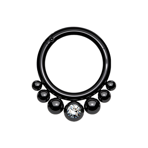 Micro anneau segment pliable noir sept boules cristal argenté