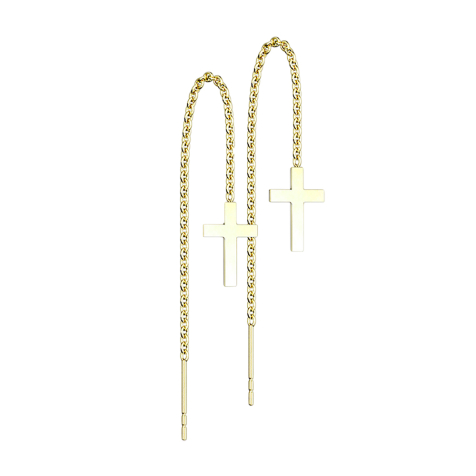 Ohrstecker vergoldet freifallende Kette mit Kreuz