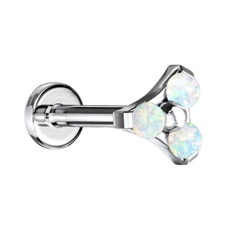 Micro Labret femelle argent triangle trois opales blanc