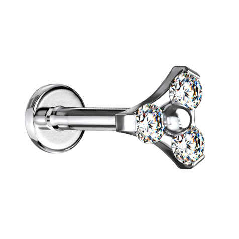 Micro Labret Innengewinde silber Dreieck drei Kristalle silber